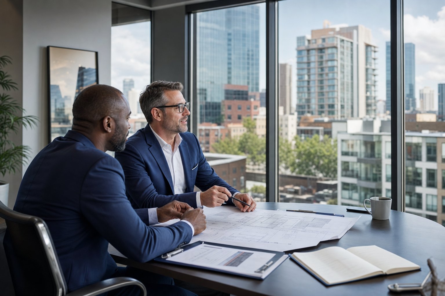 professional commercial mortgage consultation in a modern office overlooking city commercial propert Commercial Mortgage Broker Blackburn & Darwen